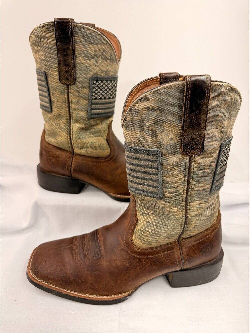 Ariat Sport Patriot Mens Brown Leather Camo American Flag Boots size 8 D